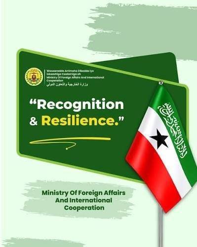 Somaliland Flag with this year's 35th Anniversary of independence in search of international recognition motto: Recognition & Resilience